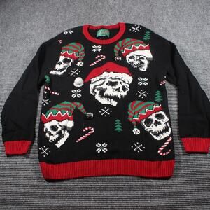 Ugly Christmas Sweater Skull Santa Knit Pullover Men's XL Ho Ho No
